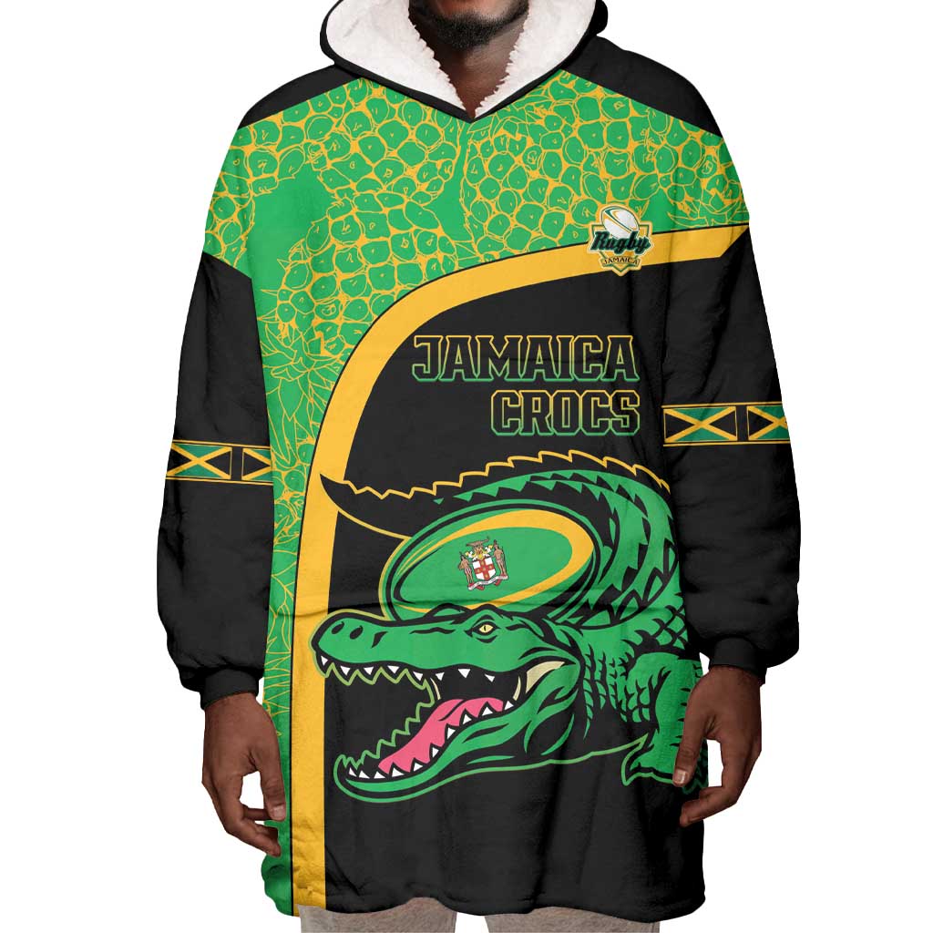 Jamaica Rugby Custom Wearable Blanket Hoodie Go Champions - Pineapple Pattern LT15