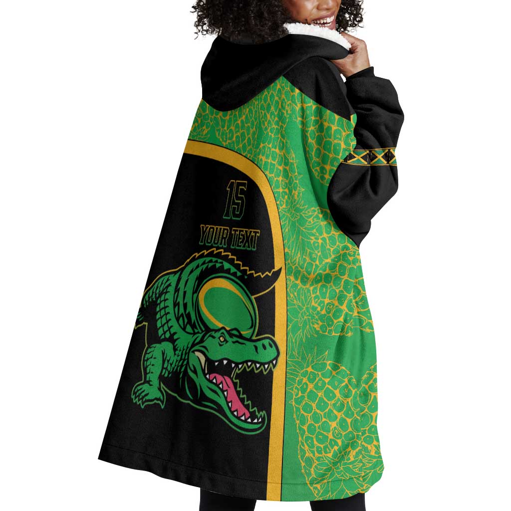 Jamaica Rugby Custom Wearable Blanket Hoodie Go Champions - Pineapple Pattern LT15