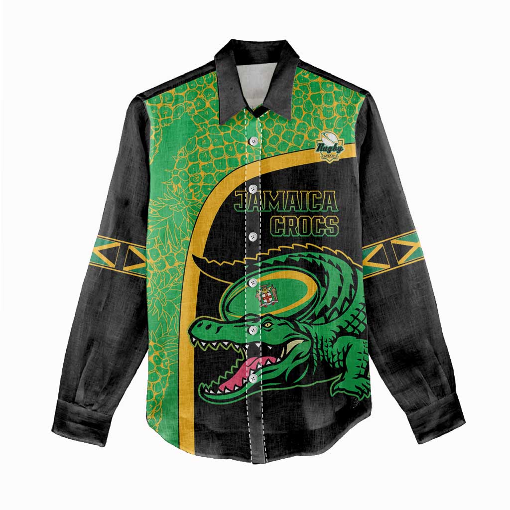 Jamaica Rugby Custom Women Casual Shirt Go Champions - Pineapple Pattern LT15