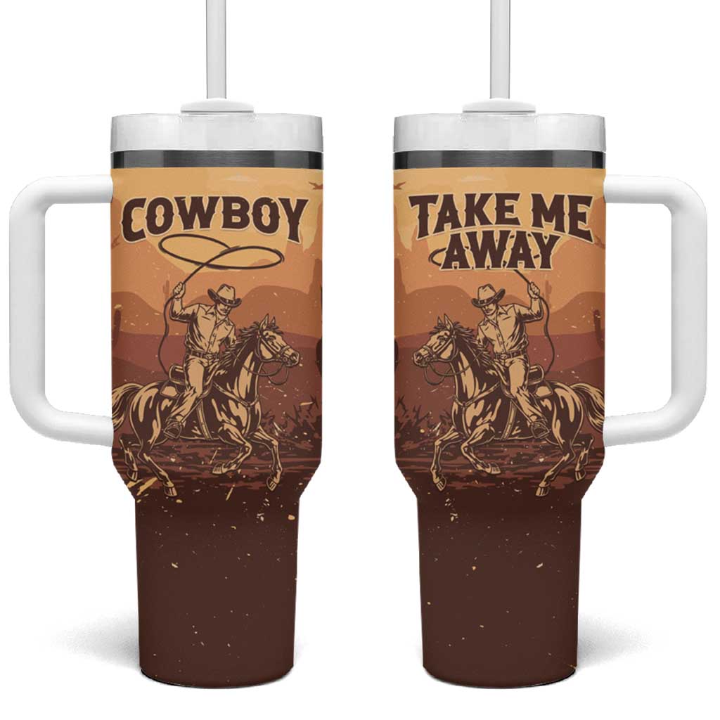 Black Cowboy Take Me Away Tumbler With Handle LT15