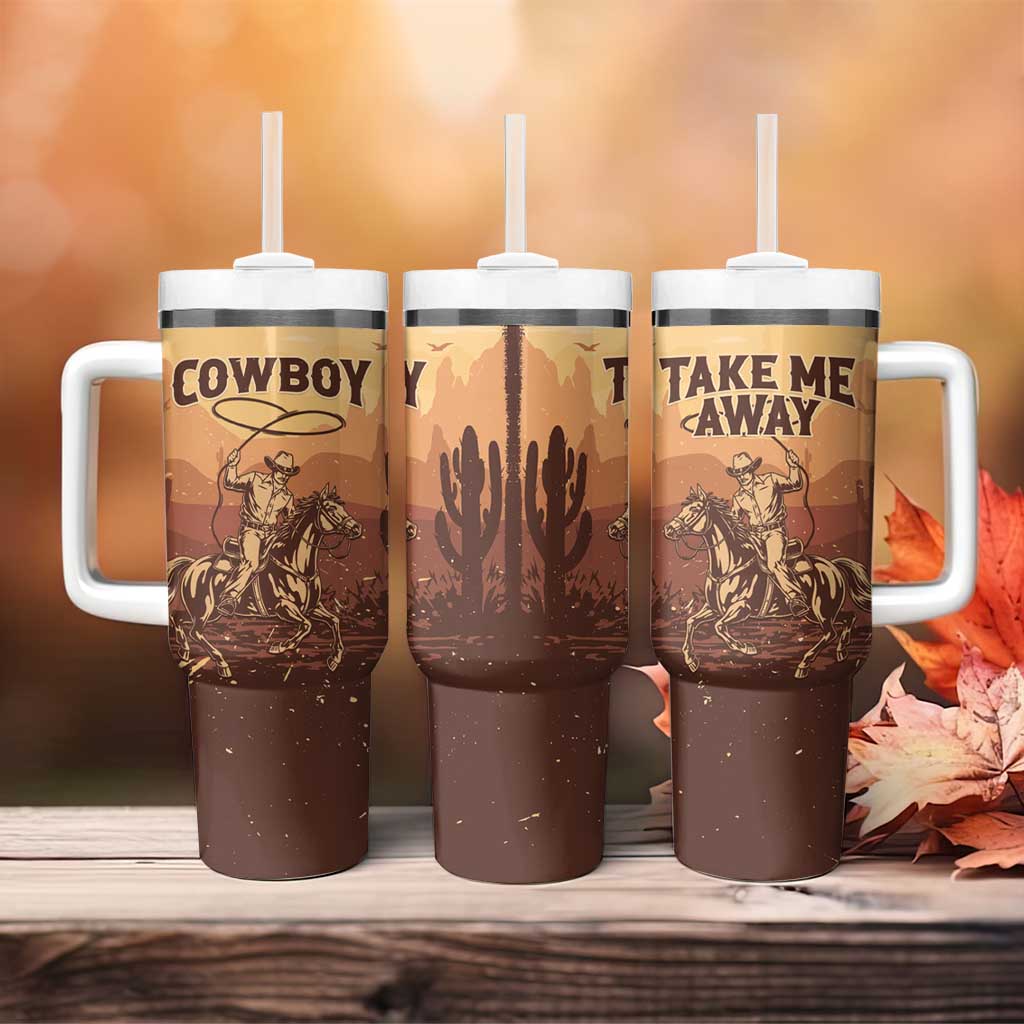Black Cowboy Take Me Away Tumbler With Handle LT15