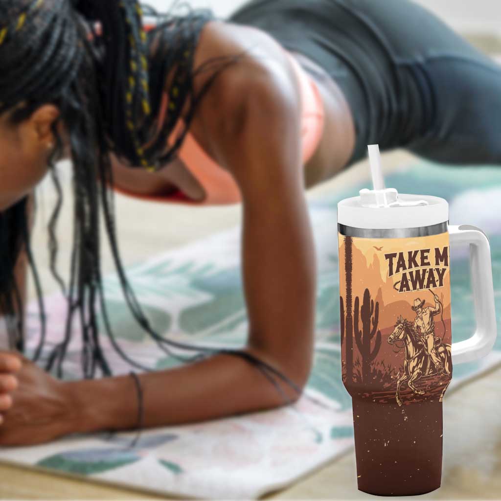 Black Cowboy Take Me Away Tumbler With Handle LT15