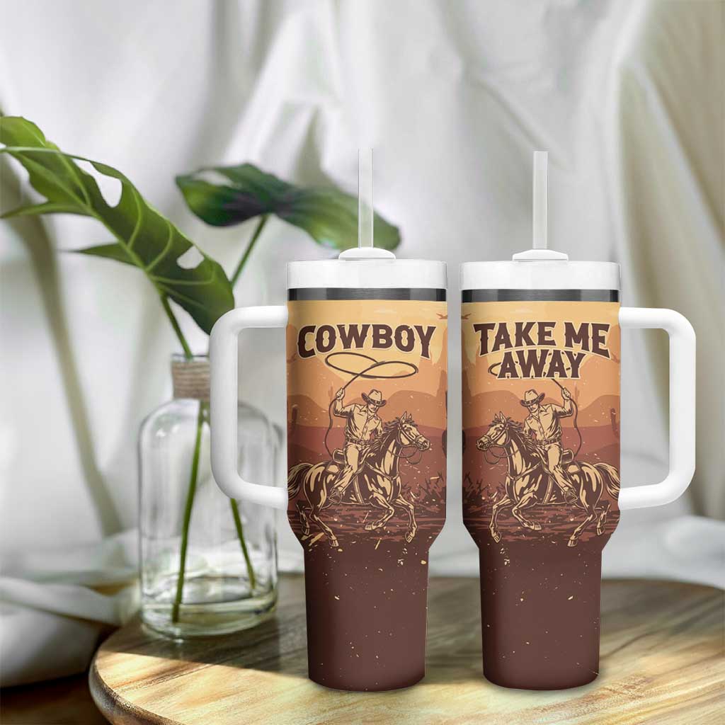 Black Cowboy Take Me Away Tumbler With Handle LT15