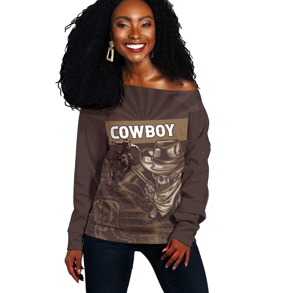 Personalised Skull Cowboy Off Shoulder Sweater Wild West Reborn LT15