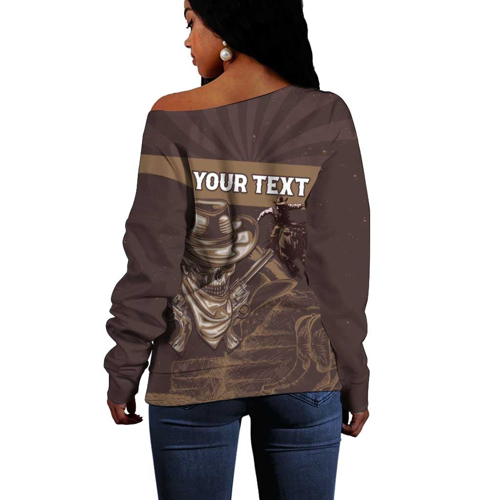 Personalised Skull Cowboy Off Shoulder Sweater Wild West Reborn LT15