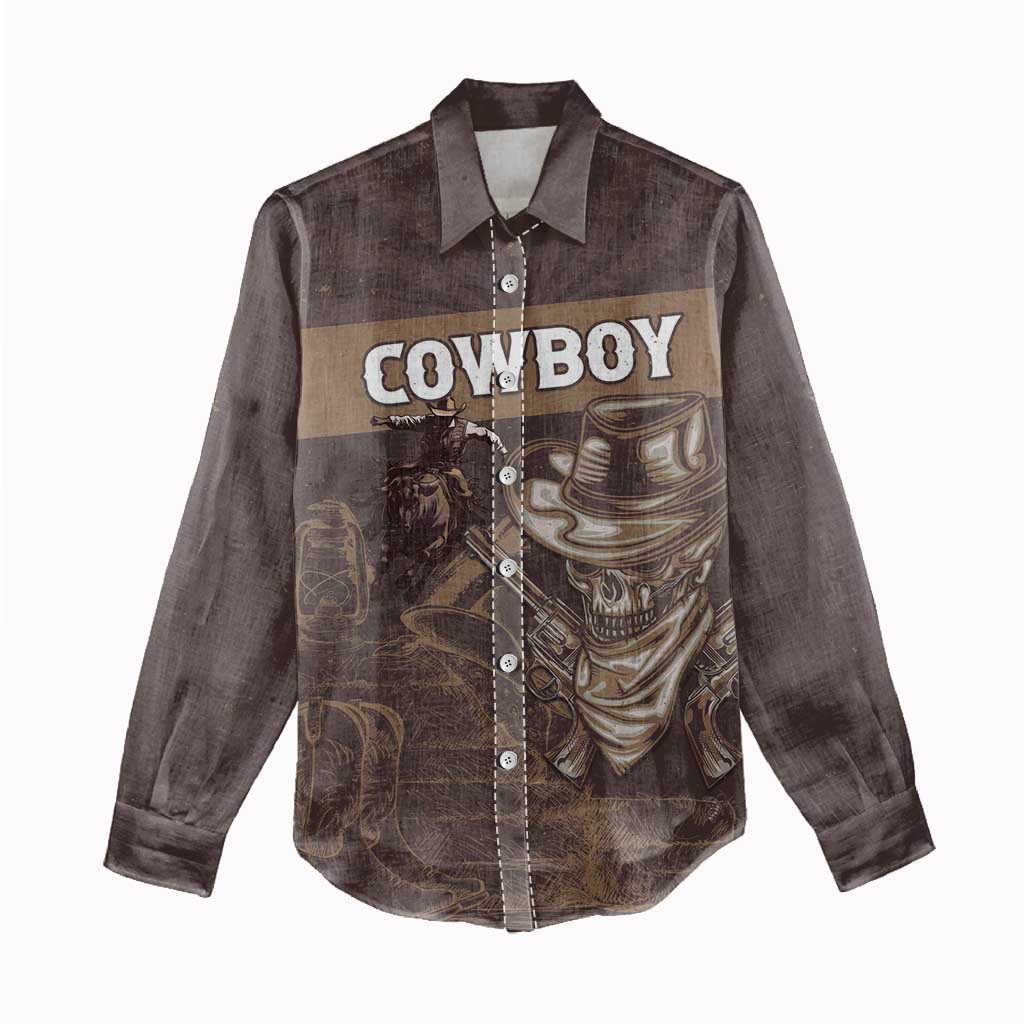 Personalised Skull Cowboy Women Casual Shirt Wild West Reborn LT15