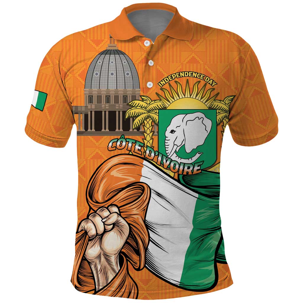 Personalised Ivory Coast Independence Day Polo Shirt Yamoussoukro Coat Of Arms LT15
