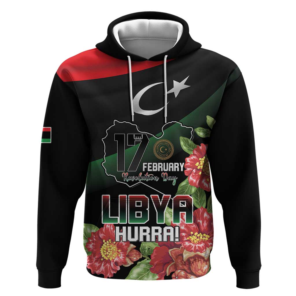 Personalized Libya Revolution Day Hoodie Libyan Map With Pomegranate Blossom LT15