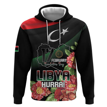 Personalized Libya Revolution Day Hoodie Libyan Map With Pomegranate Blossom LT15