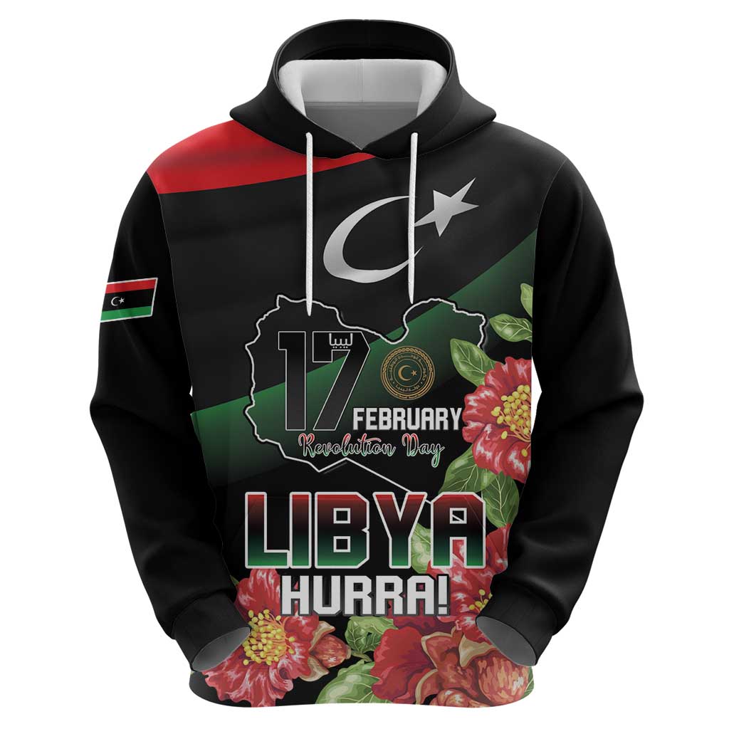 Personalized Libya Revolution Day Hoodie Libyan Map With Pomegranate Blossom LT15
