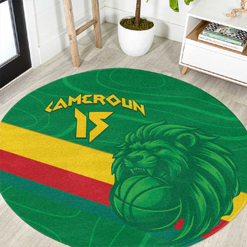 Custom Cameroon Basketball Round Carpet Go Indomitable Lions LT15