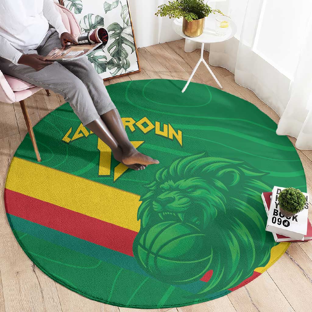 Custom Cameroon Basketball Round Carpet Go Indomitable Lions LT15