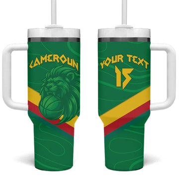 Custom Cameroon Basketball Tumbler With Handle Go Indomitable Lions LT15