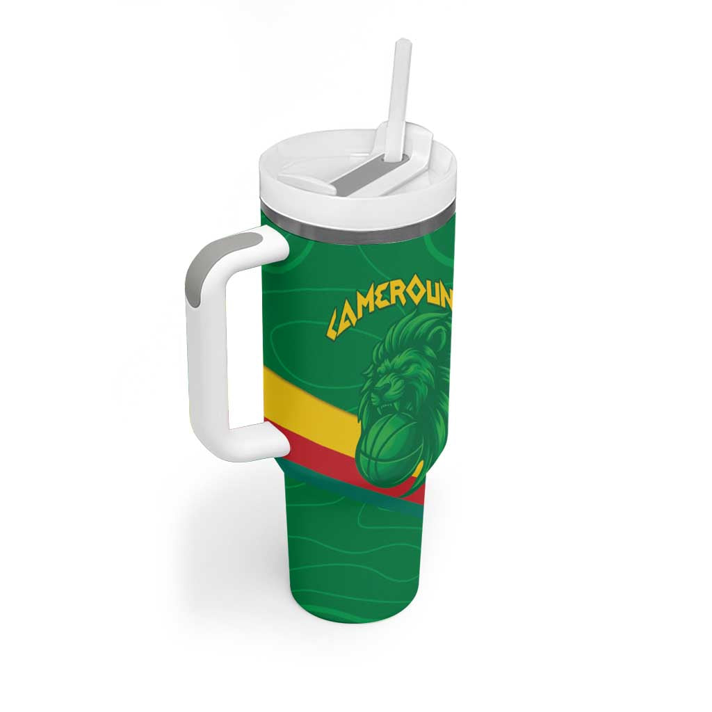 Custom Cameroon Basketball Tumbler With Handle Go Indomitable Lions LT15