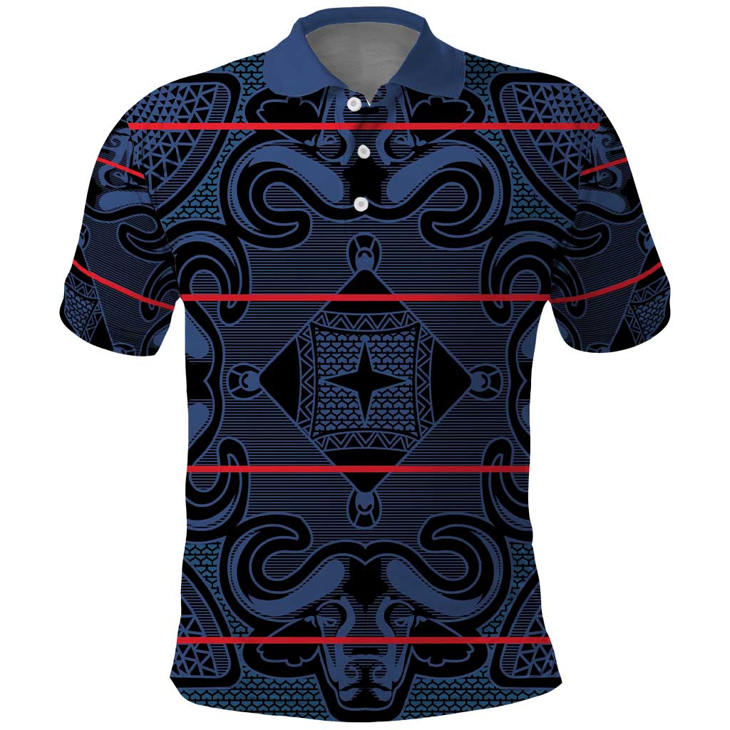 Lesotho Seanamarena - Motlatsi Polo Shirt Basotho Traditional Blanket Style - Blue LT15