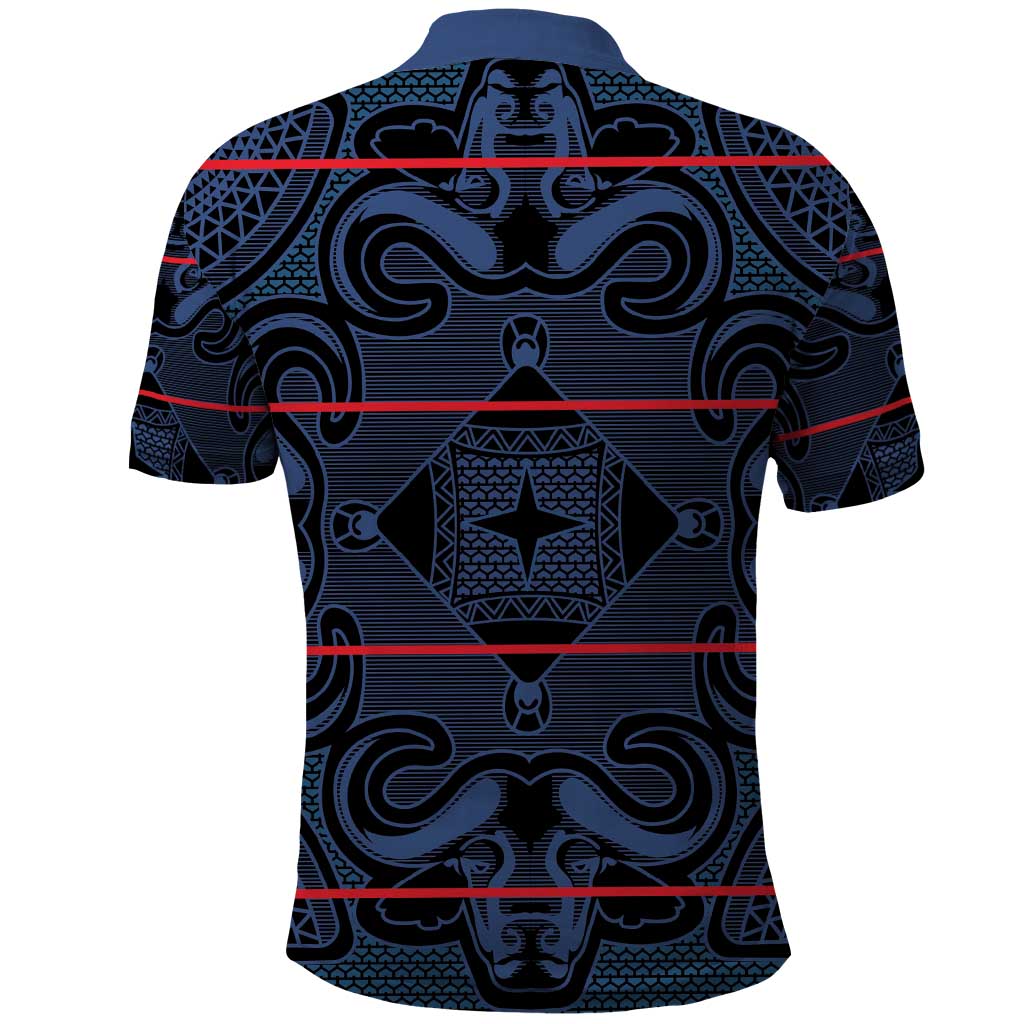 Lesotho Seanamarena - Motlatsi Polo Shirt Basotho Traditional Blanket Style - Blue LT15