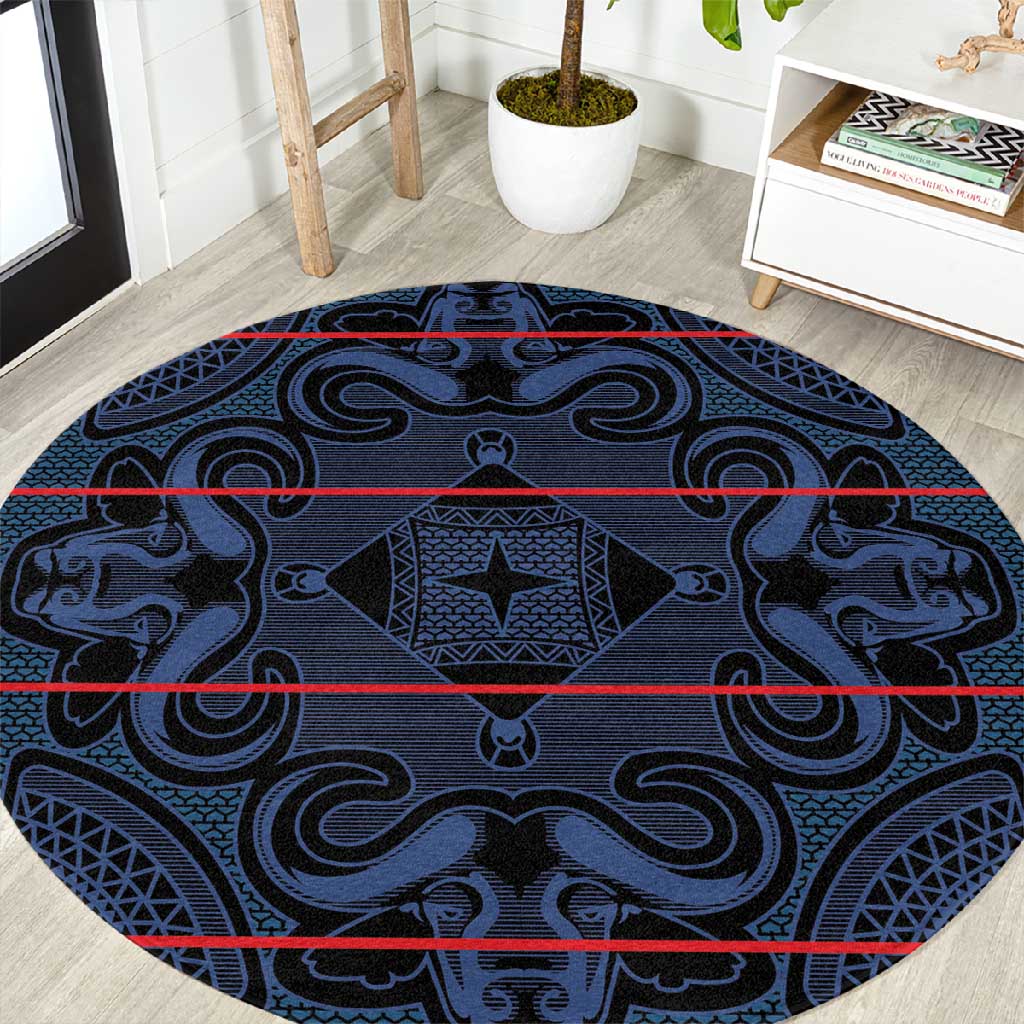 Basotho Blanket Round Carpet Lesotho Motlatsi Seanamarena Heritage - Blue LT15