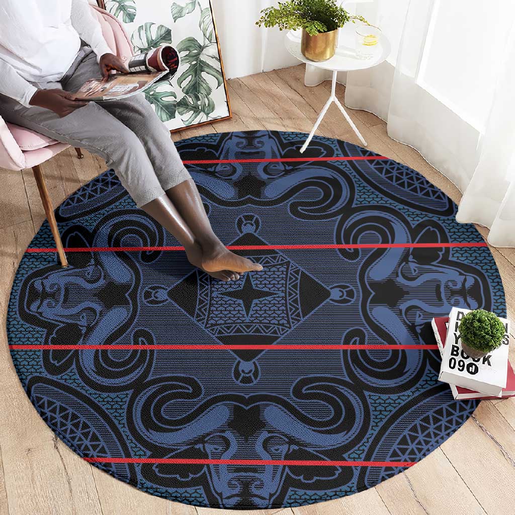 Basotho Blanket Round Carpet Lesotho Motlatsi Seanamarena Heritage - Blue LT15