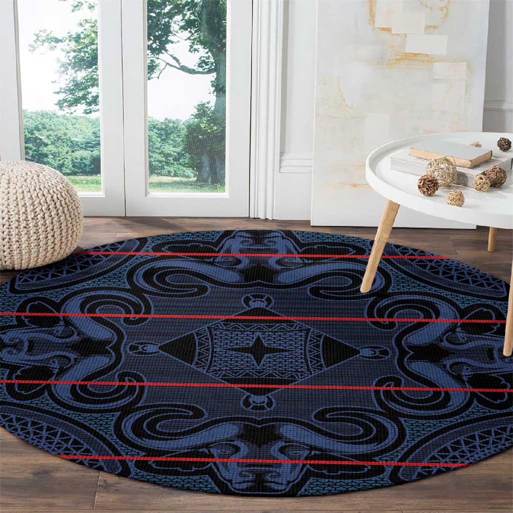 Basotho Blanket Round Carpet Lesotho Motlatsi Seanamarena Heritage - Blue LT15