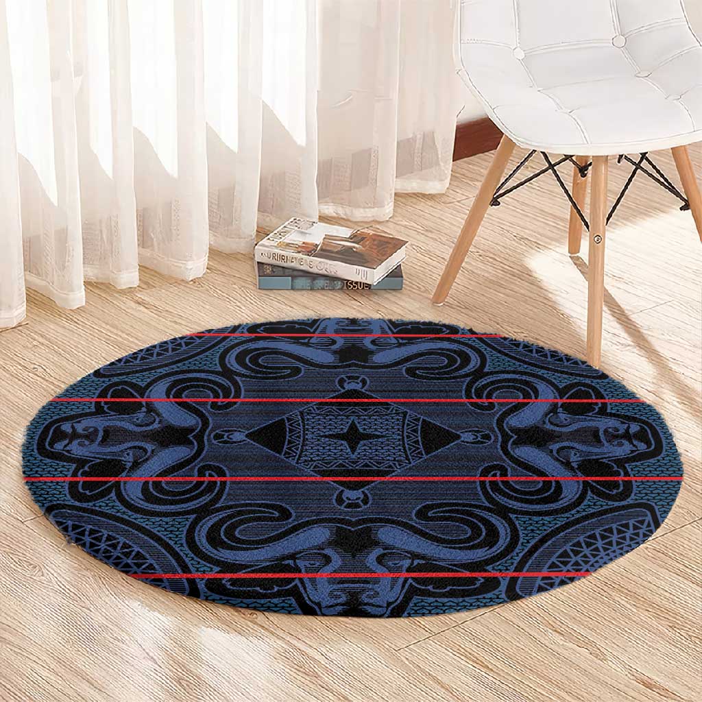 Basotho Blanket Round Carpet Lesotho Motlatsi Seanamarena Heritage - Blue LT15