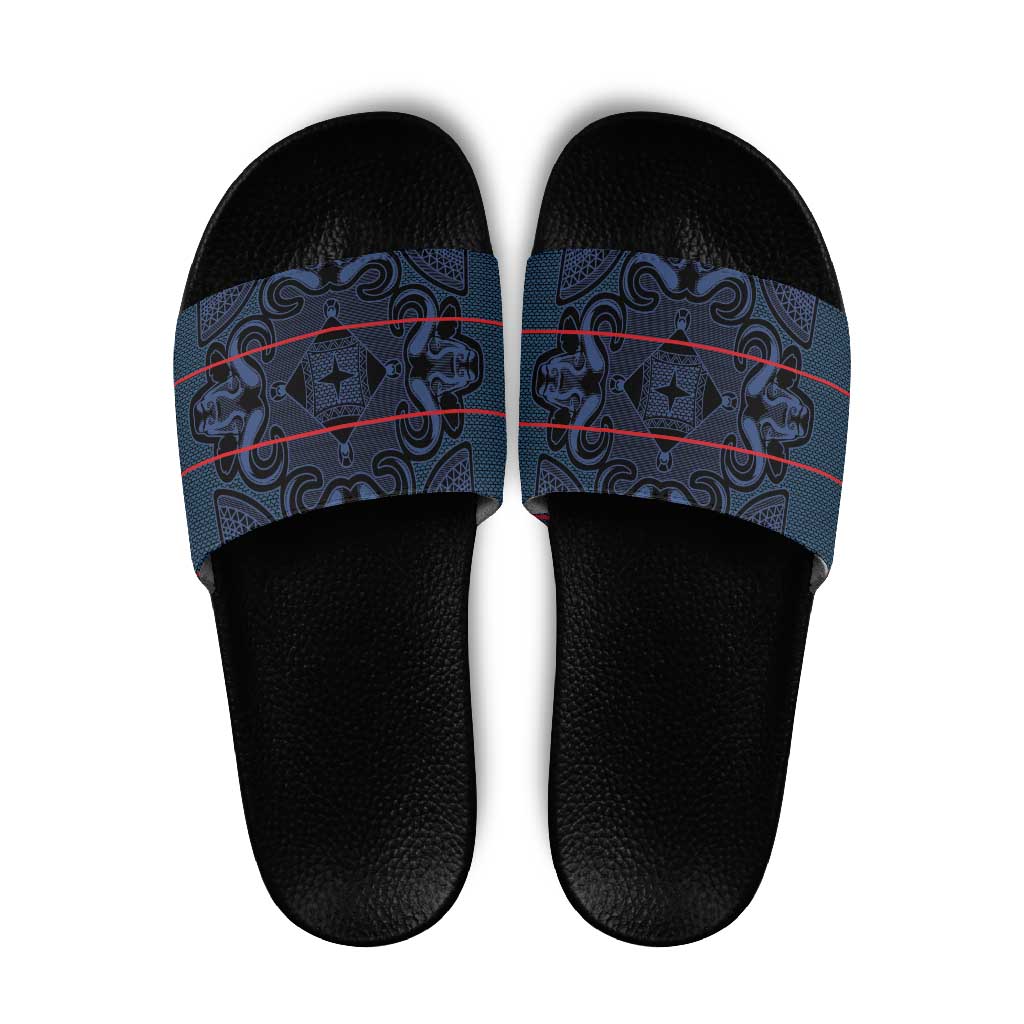 Lesotho Seanamarena - Motlatsi Slide Sandals Basotho Traditional Blanket Style - Blue LT15