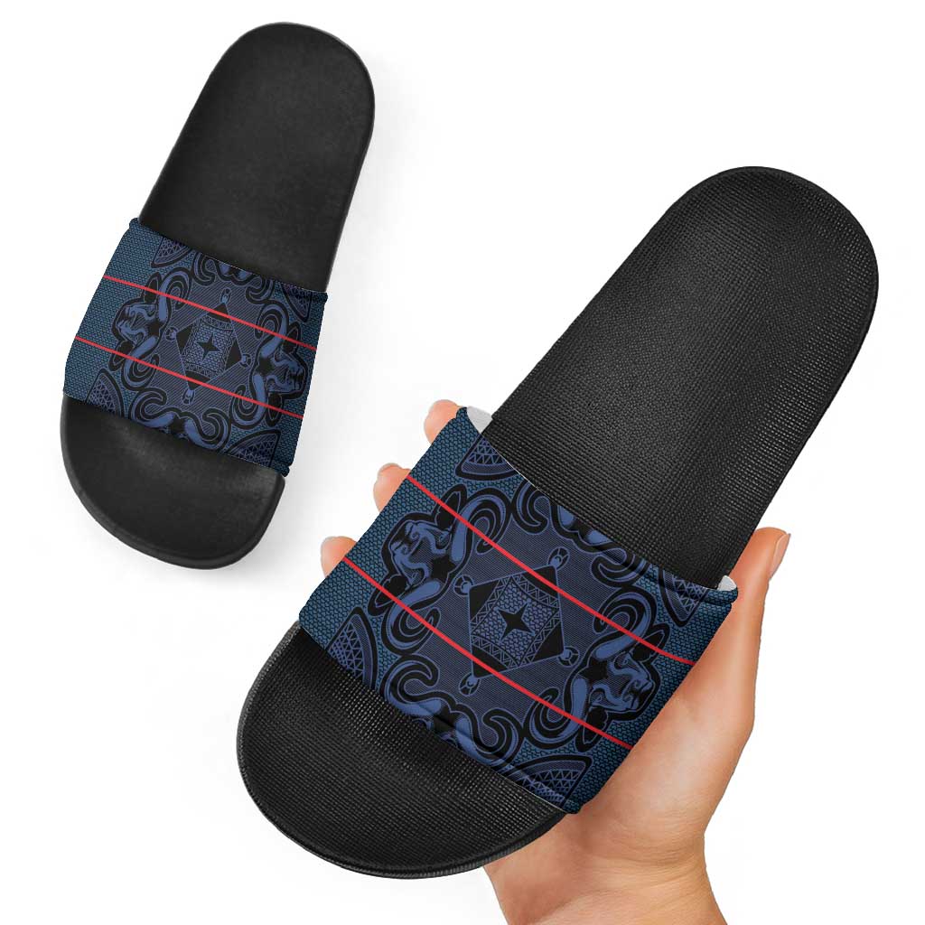 Lesotho Seanamarena - Motlatsi Slide Sandals Basotho Traditional Blanket Style - Blue LT15