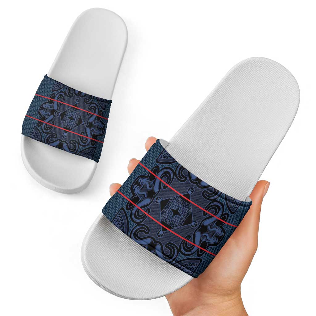 Lesotho Seanamarena - Motlatsi Slide Sandals Basotho Traditional Blanket Style - Blue LT15