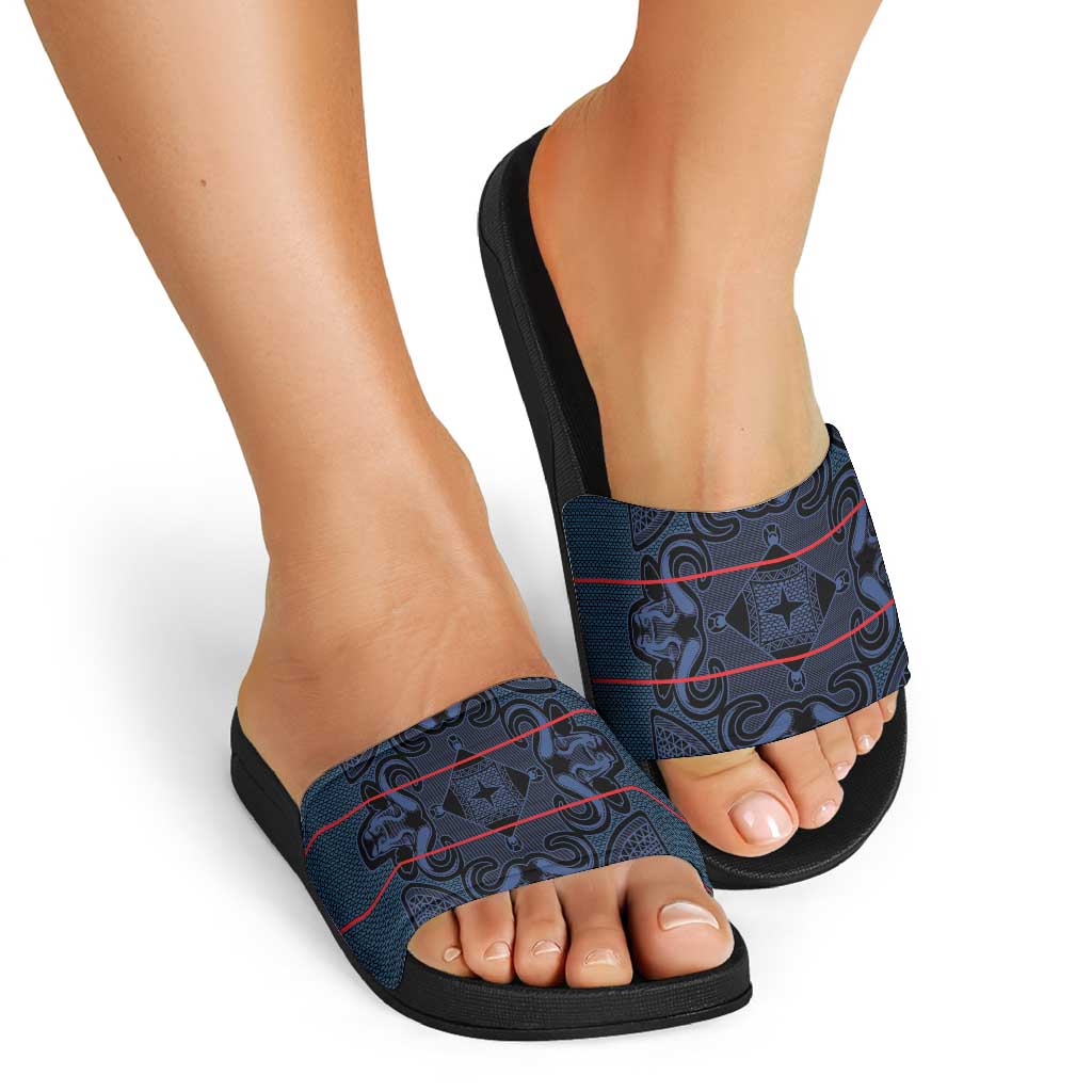 Lesotho Seanamarena - Motlatsi Slide Sandals Basotho Traditional Blanket Style - Blue LT15