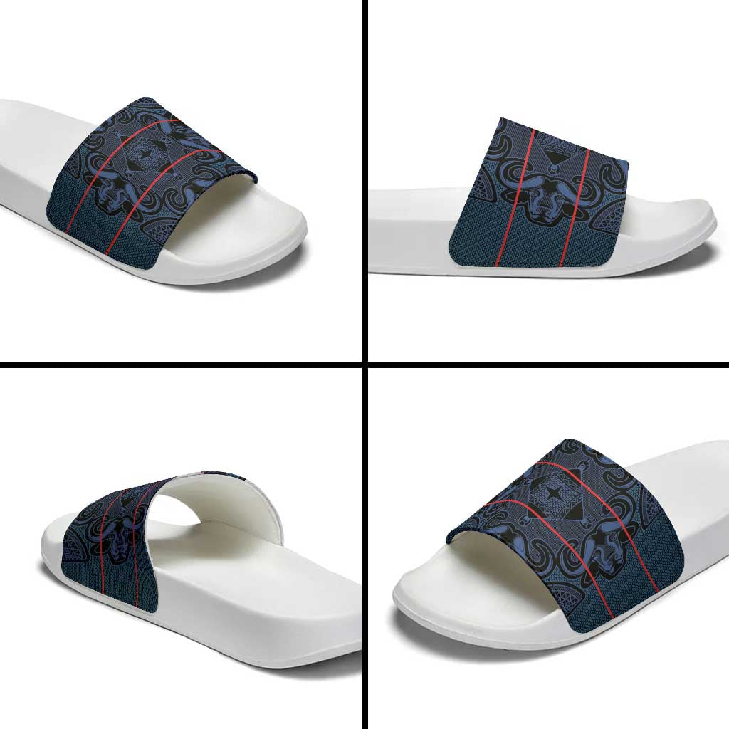 Lesotho Seanamarena - Motlatsi Slide Sandals Basotho Traditional Blanket Style - Blue LT15