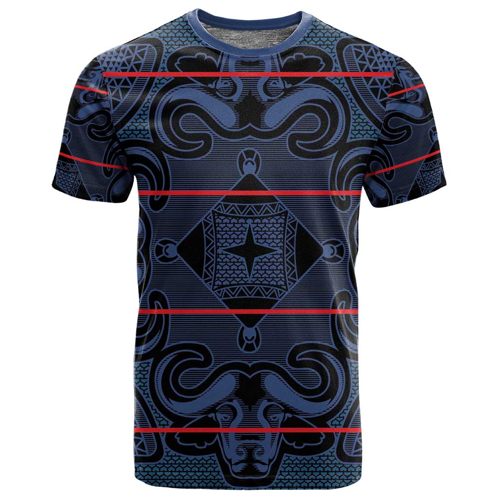 Basotho Blanket T shirt Lesotho Motlatsi Seanamarena Heritage - Blue LT15