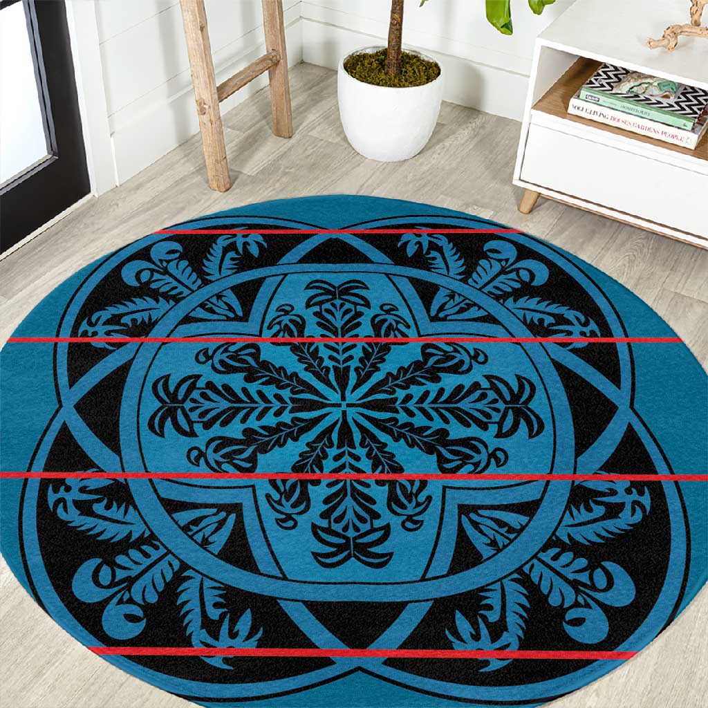 Basotho Blanket Round Carpet Lesotho Kharetsa Seanamarena Heritage - Blue LT15