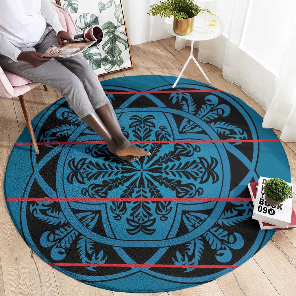 Basotho Blanket Round Carpet Lesotho Kharetsa Seanamarena Heritage - Blue LT15