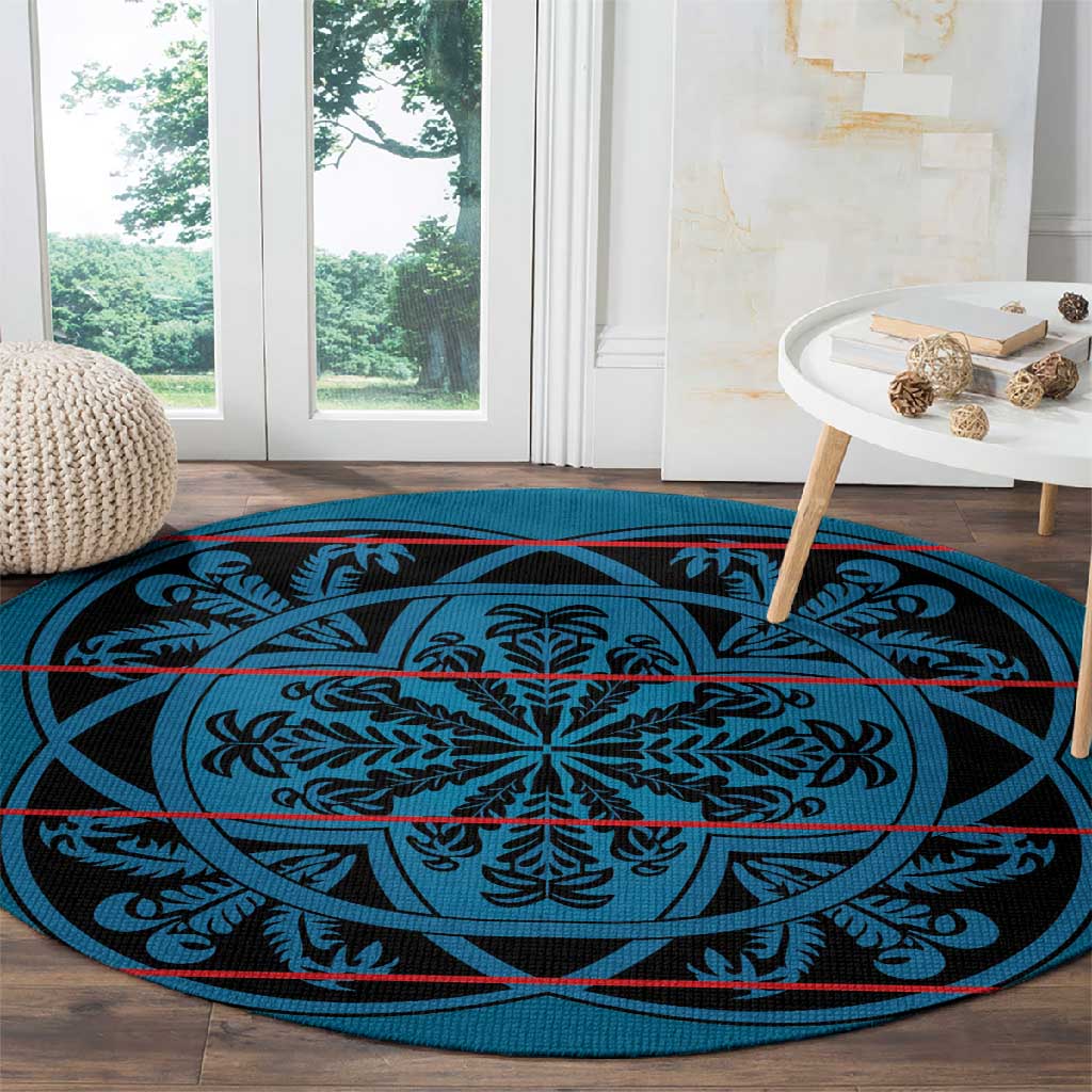 Basotho Blanket Round Carpet Lesotho Kharetsa Seanamarena Heritage - Blue LT15