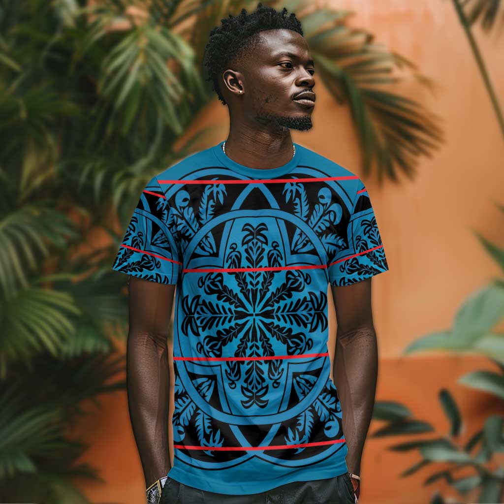 Basotho Blanket T shirt Lesotho Kharetsa Seanamarena Heritage - Blue LT15