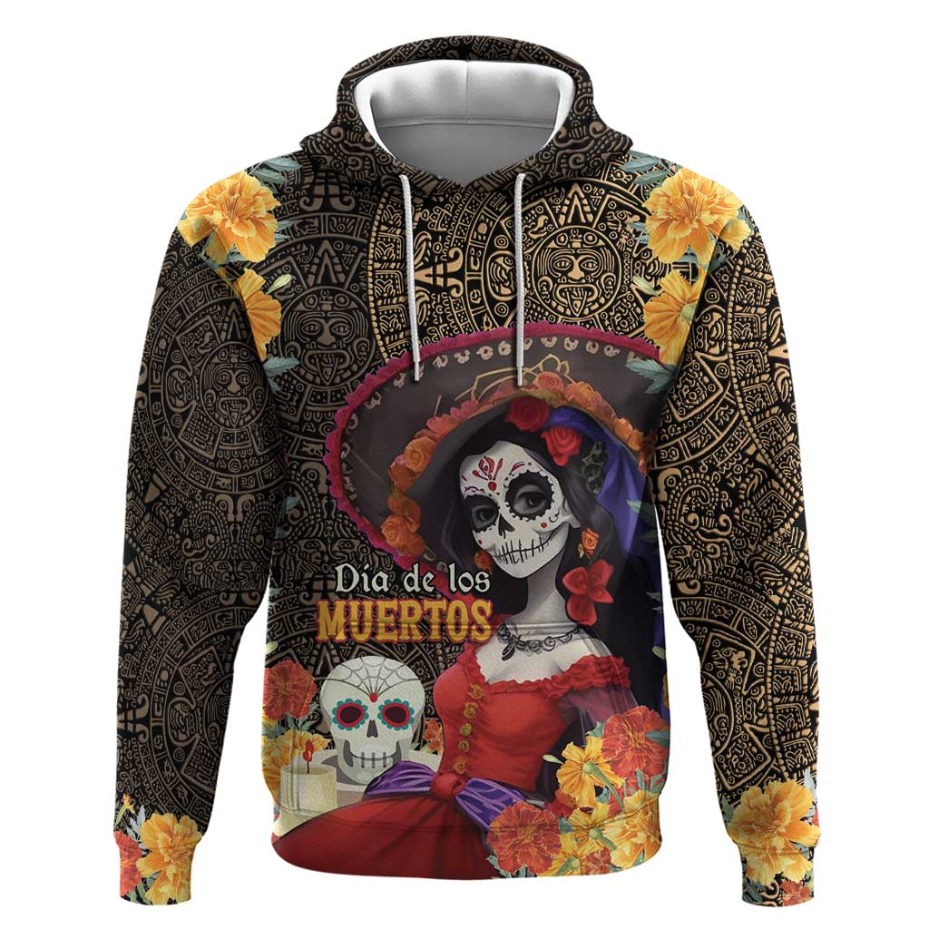 Mexico Day Of The Dead Hoodie La Catrina Mix Cempasuchil Aztec Pattern LT15