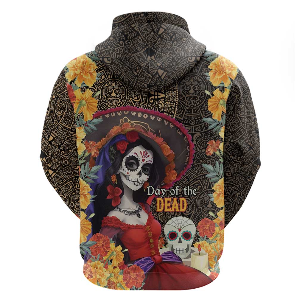 Mexico Day Of The Dead Hoodie La Catrina Mix Cempasuchil Aztec Pattern LT15