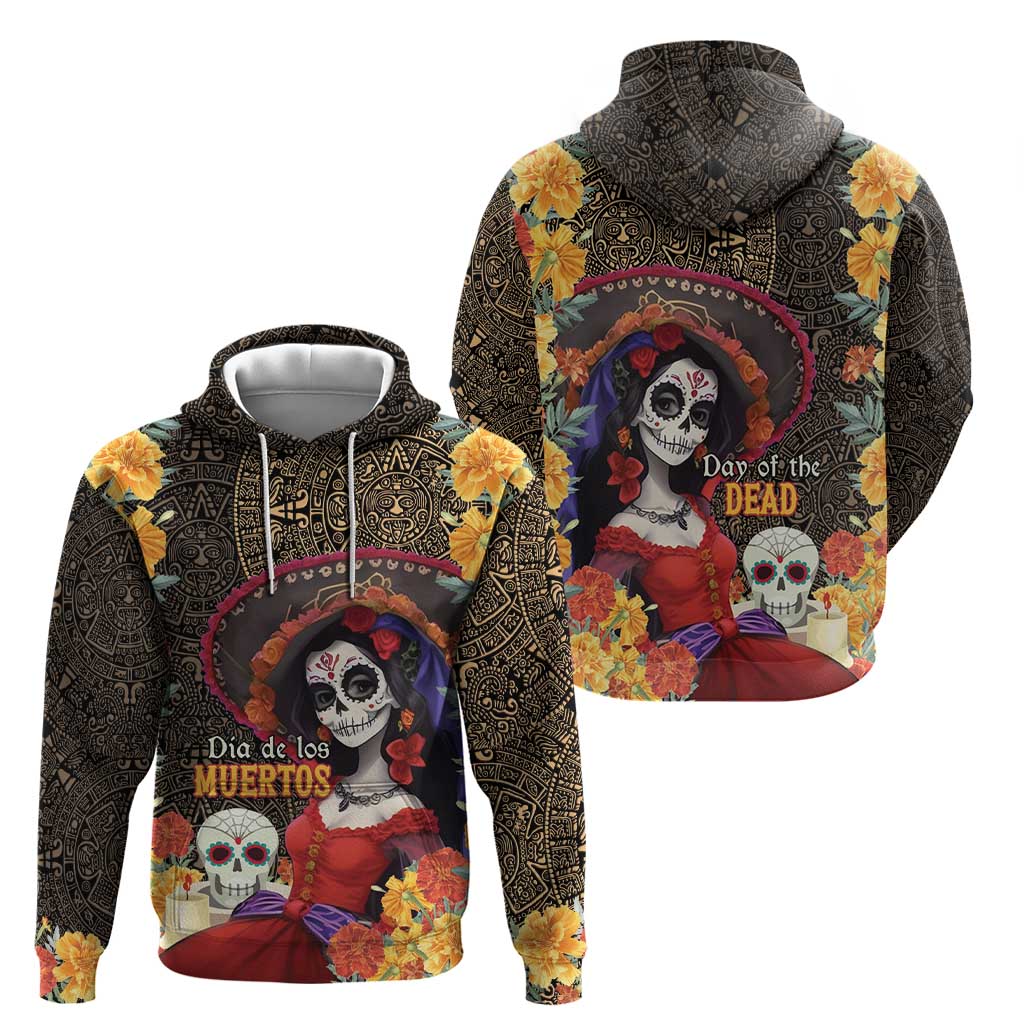 Mexico Day Of The Dead Hoodie La Catrina Mix Cempasuchil Aztec Pattern LT15