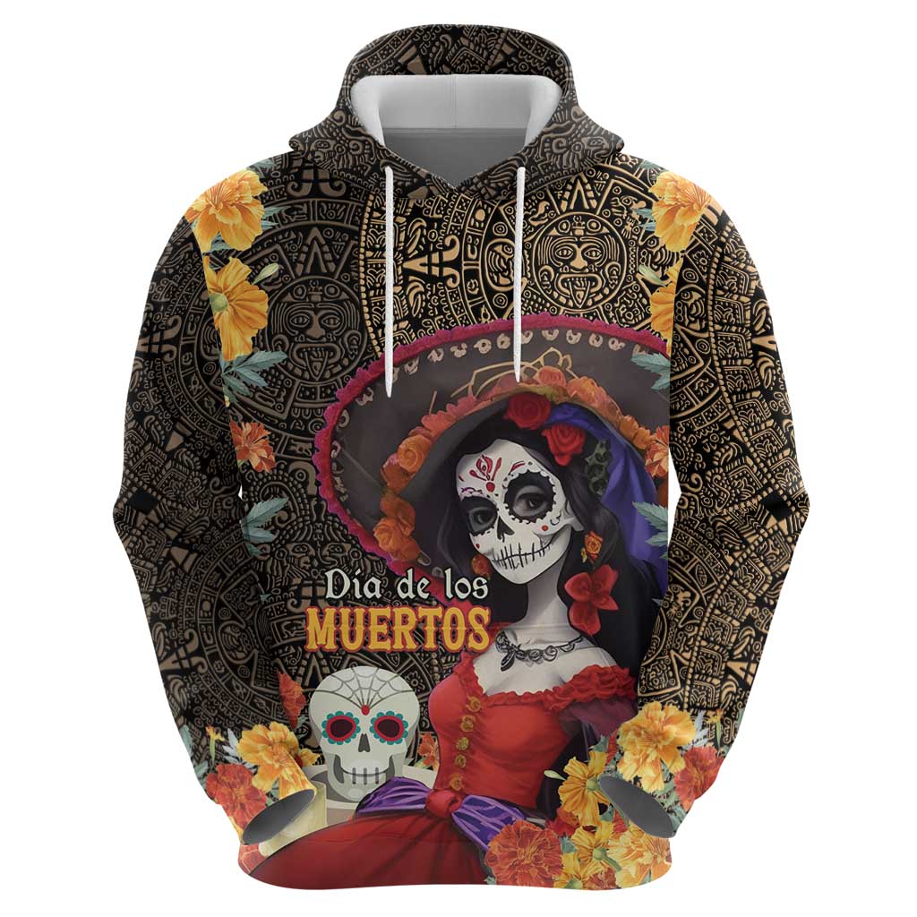 Mexico Day Of The Dead Hoodie La Catrina Mix Cempasuchil Aztec Pattern LT15