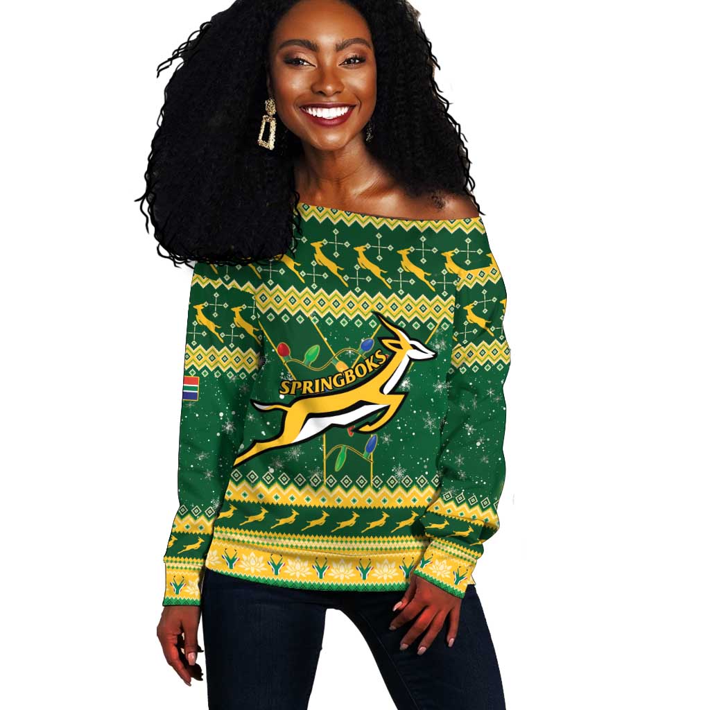 South Africa Christmas Rugby Off Shoulder Sweater Springboks Geseende Kersfees LT15