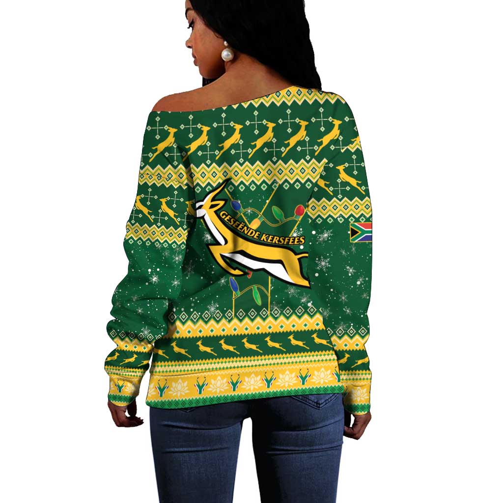 South Africa Christmas Rugby Off Shoulder Sweater Springboks Geseende Kersfees LT15