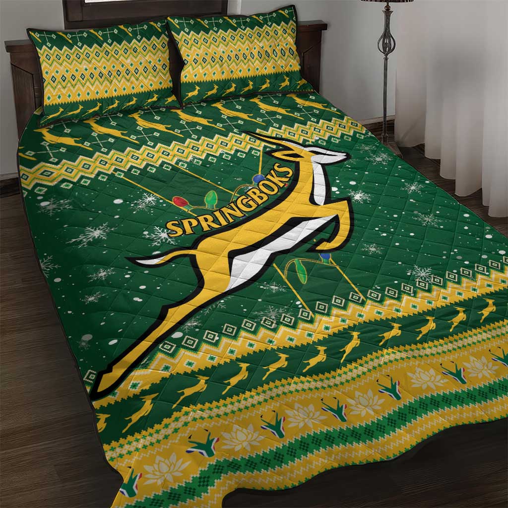 South Africa Christmas Rugby Quilt Bed Set Springboks Geseende Kersfees LT15