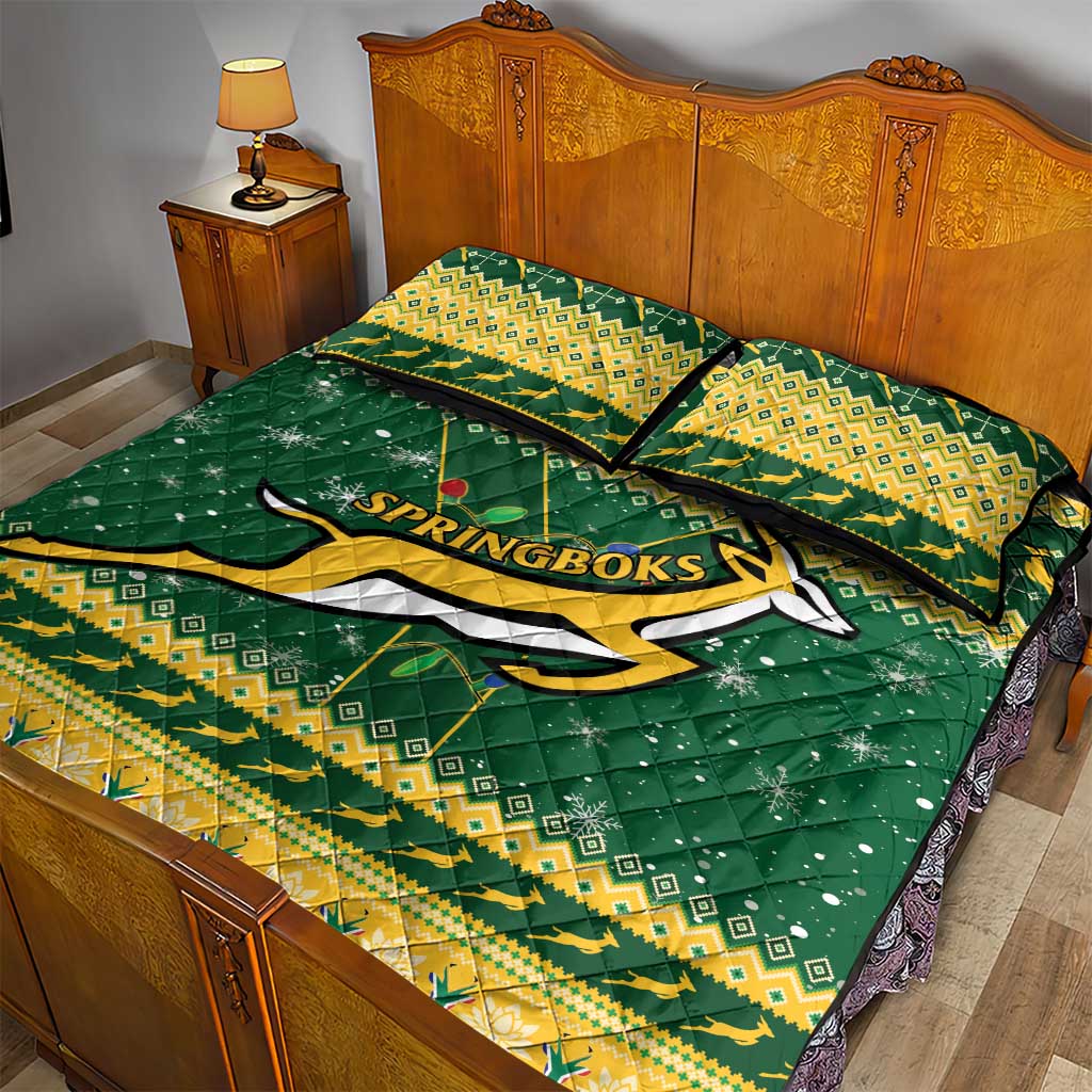 South Africa Christmas Rugby Quilt Bed Set Springboks Geseende Kersfees LT15