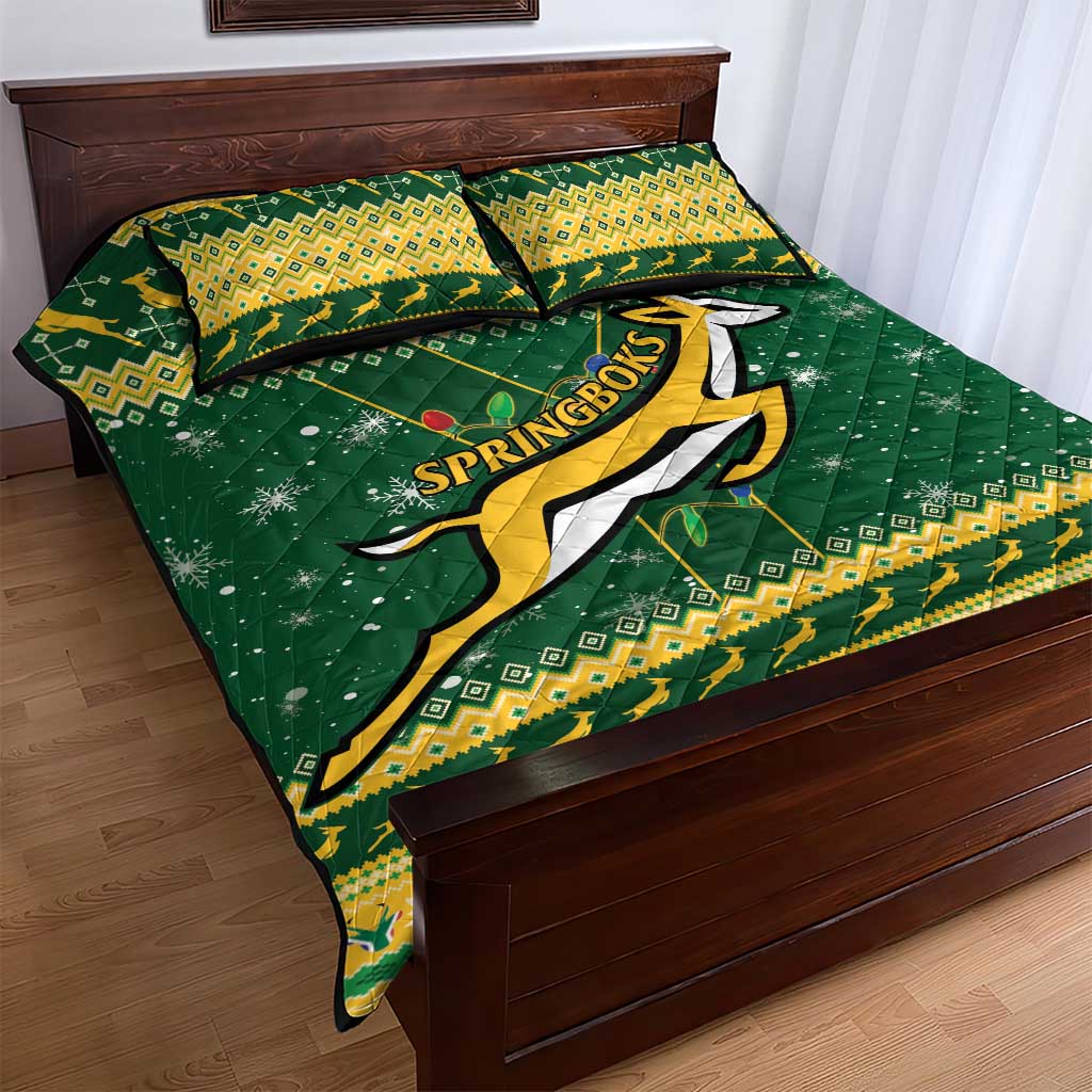 South Africa Christmas Rugby Quilt Bed Set Springboks Geseende Kersfees LT15