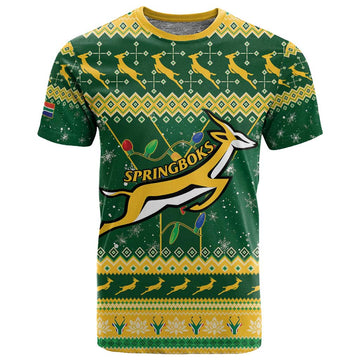 South Africa Christmas Rugby T shirt Springboks Geseende Kersfees LT15