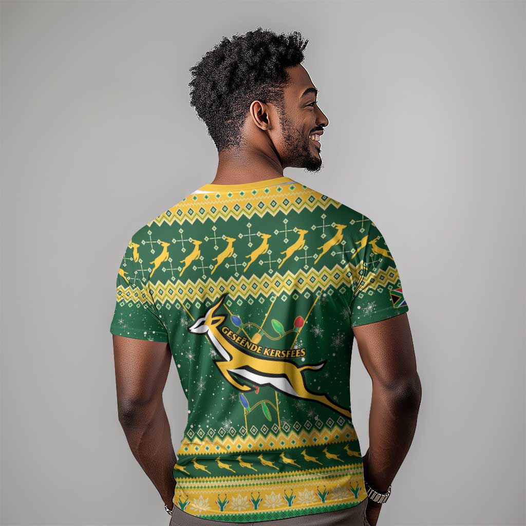 South Africa Christmas Rugby T shirt Springboks Geseende Kersfees LT15