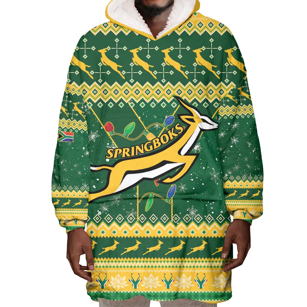 South Africa Christmas Rugby Wearable Blanket Hoodie Springboks Geseende Kersfees LT15