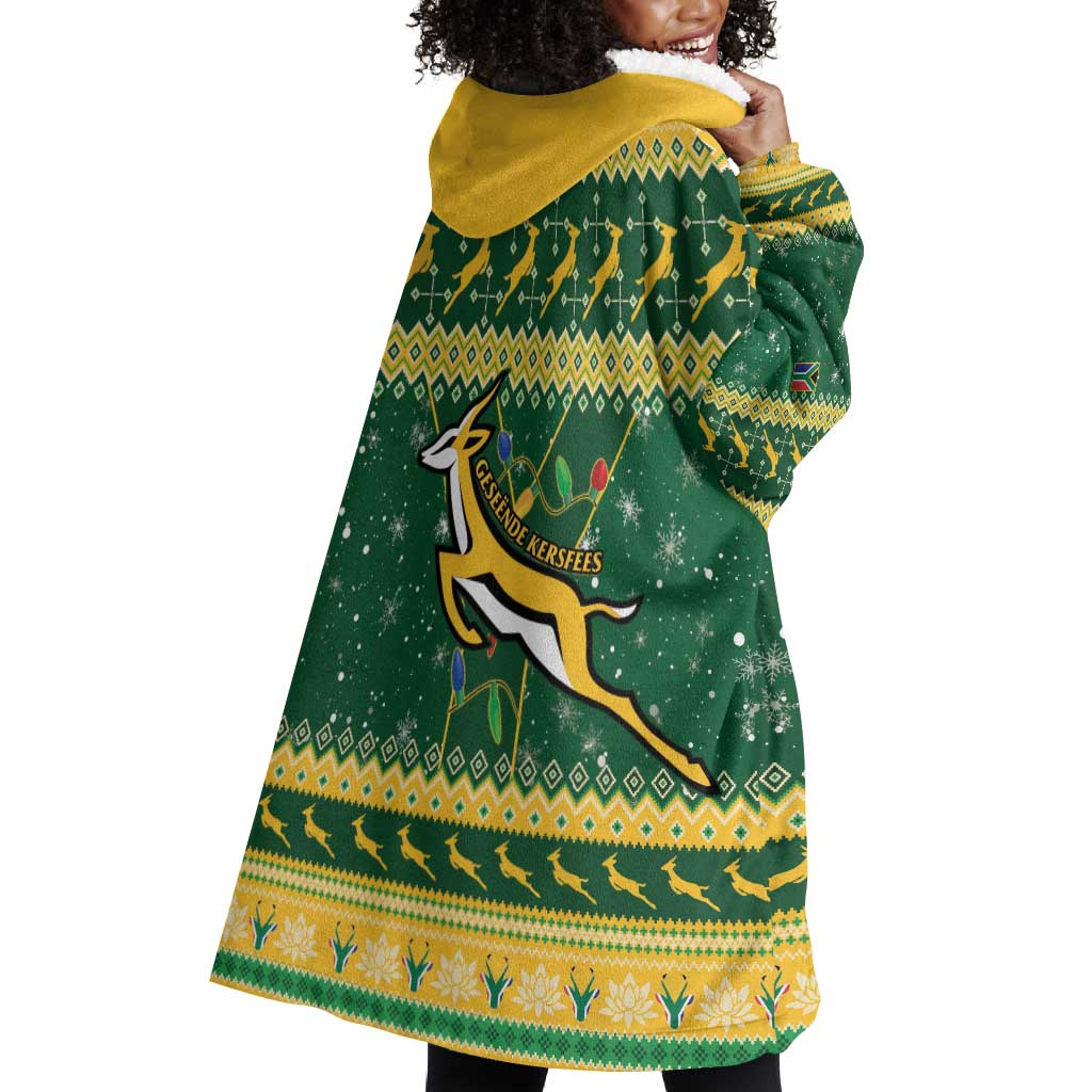 South Africa Christmas Rugby Wearable Blanket Hoodie Springboks Geseende Kersfees LT15