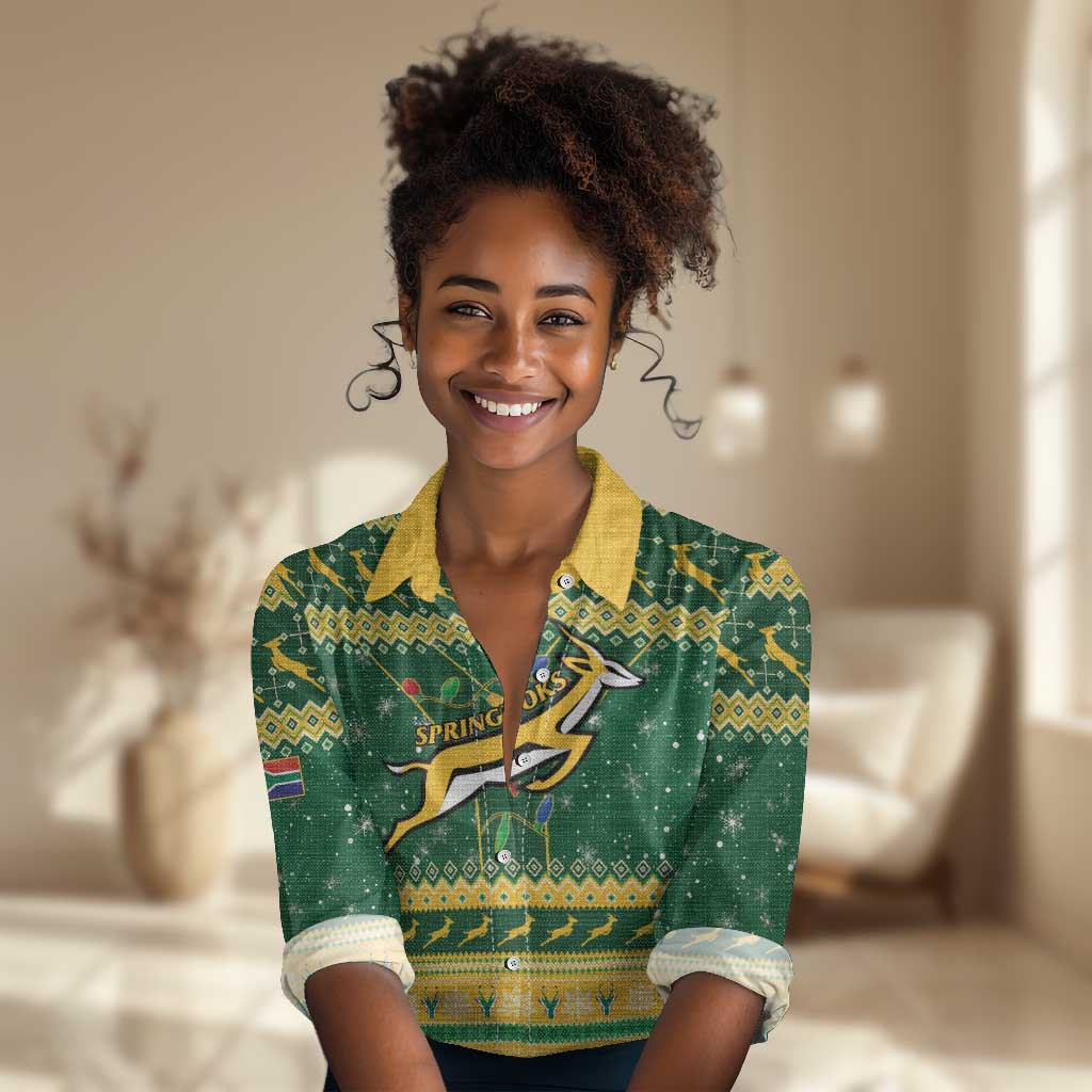 South Africa Christmas Rugby Women Casual Shirt Springboks Geseende Kersfees LT15