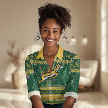 South Africa Christmas Rugby Women Casual Shirt Springboks Geseende Kersfees LT15