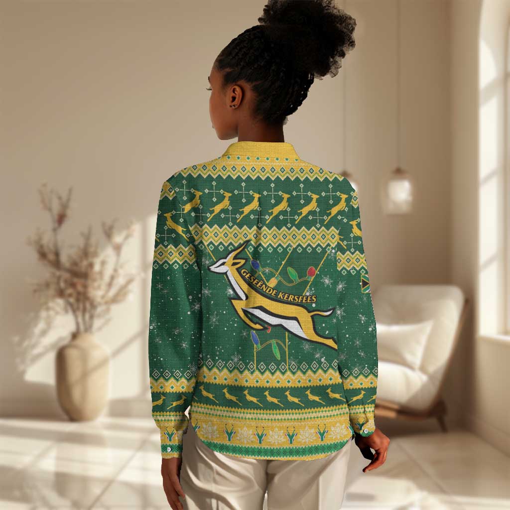 South Africa Christmas Rugby Women Casual Shirt Springboks Geseende Kersfees LT15